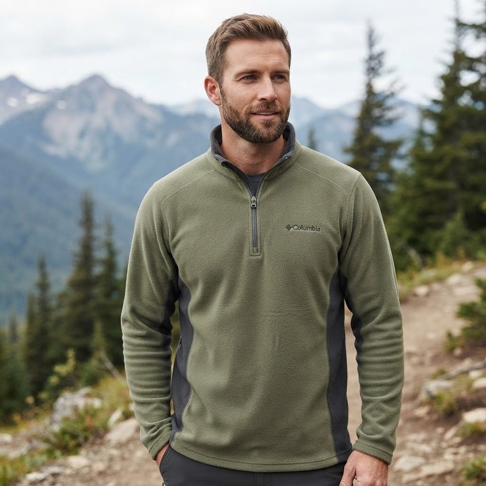 Columbia Men's XS Quarter Zip Army Olive Green Fleece Sweatshirt Pullover